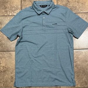 Mens Travis Mathew Polo Golf Shirt Blue w/ Black Dot Striped ~ Large